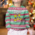 Merry Chickmas Christmas Kid Ugly Christmas Sweater with Yellow Cartoon Birds in Santa Hats and Red Green Snowflake Pattern - Wonder Print Shop