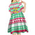 Merry Chickmas Christmas Kid Short Sleeve Dress with Yellow Cartoon Birds in Santa Hats and Red Green Snowflake Pattern - Wonder Print Shop