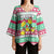 Merry Chickmas Christmas Kimono Sleeve Blouse with Yellow Cartoon Birds in Santa Hats and Red Green Snowflake Pattern - Wonder Print Shop