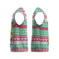 Merry Chickmas Christmas Knitted V-Neck Vest with Yellow Cartoon Birds in Santa Hats and Red Green Snowflake Pattern - Wonder Print Shop