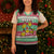 Merry Chickmas Christmas Knitted V-Neck Vest with Yellow Cartoon Birds in Santa Hats and Red Green Snowflake Pattern - Wonder Print Shop