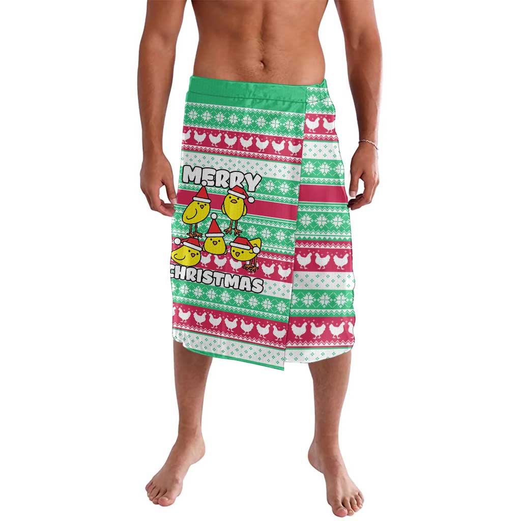 Merry Chickmas Christmas Lavalava with Yellow Cartoon Birds in Santa Hats and Red Green Snowflake Pattern - Wonder Print Shop