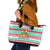 Merry Chickmas Christmas Leather Tote Bag with Yellow Cartoon Birds in Santa Hats and Red Green Snowflake Pattern - Wonder Print Shop