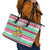 Merry Chickmas Christmas Leather Tote Bag with Yellow Cartoon Birds in Santa Hats and Red Green Snowflake Pattern - Wonder Print Shop