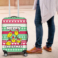 Merry Chickmas Christmas Luggage Cover with Yellow Cartoon Birds in Santa Hats and Red Green Snowflake Pattern - Wonder Print Shop