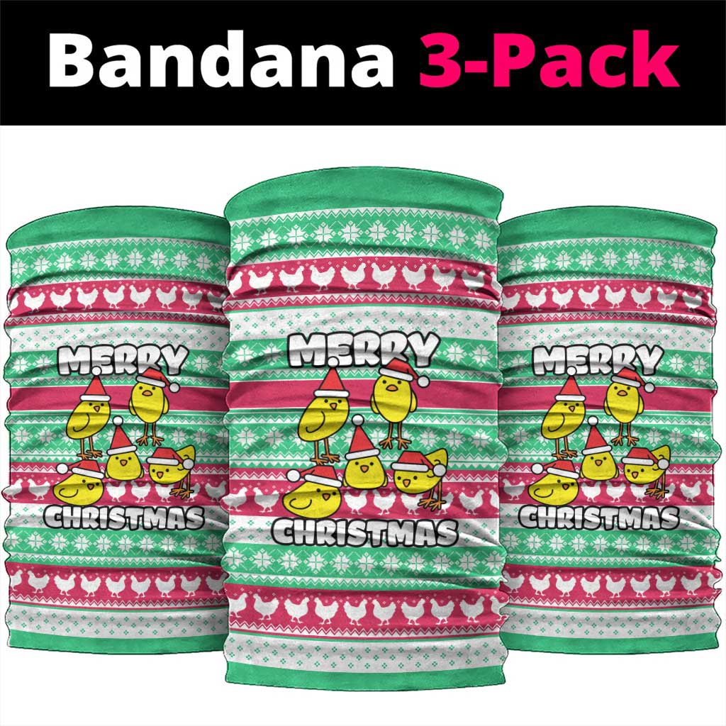 Merry Chickmas Christmas Neck Gaiter with Yellow Cartoon Birds in Santa Hats and Red Green Snowflake Pattern - Wonder Print Shop