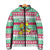 Merry Chickmas Christmas Padded Jacket with Yellow Cartoon Birds in Santa Hats and Red Green Snowflake Pattern - Wonder Print Shop