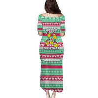 Merry Chickmas Christmas Puletasi with Yellow Cartoon Birds in Santa Hats and Red Green Snowflake Pattern - Wonder Print Shop