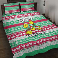 Merry Chickmas Christmas Quilt Bed Set with Yellow Cartoon Birds in Santa Hats and Red Green Snowflake Pattern - Wonder Print Shop