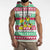 Merry Chickmas Christmas Sleeveless Hoodie with Yellow Cartoon Birds in Santa Hats and Red Green Snowflake Pattern - Wonder Print Shop