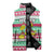 Merry Chickmas Christmas Sleeveless Puffer Jacket with Yellow Cartoon Birds in Santa Hats and Red Green Snowflake Pattern - Wonder Print Shop