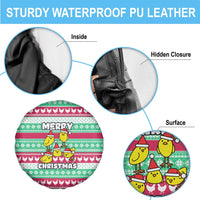Merry Chickmas Christmas Spare Tire Cover with Yellow Cartoon Birds in Santa Hats and Red Green Snowflake Pattern - Wonder Print Shop