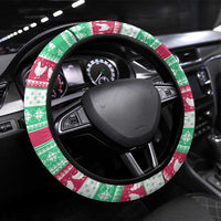 Merry Chickmas Christmas Steering Wheel Cover with Yellow Cartoon Birds in Santa Hats and Red Green Snowflake Pattern - Wonder Print Shop