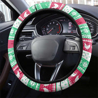 Merry Chickmas Christmas Steering Wheel Cover with Yellow Cartoon Birds in Santa Hats and Red Green Snowflake Pattern - Wonder Print Shop