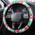 Merry Chickmas Christmas Steering Wheel Cover with Yellow Cartoon Birds in Santa Hats and Red Green Snowflake Pattern - Wonder Print Shop