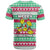 Merry Chickmas Christmas T Shirt with Yellow Cartoon Birds in Santa Hats and Red Green Snowflake Pattern - Wonder Print Shop