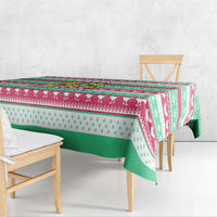 Merry Chickmas Christmas Tablecloth with Yellow Cartoon Birds in Santa Hats and Red Green Snowflake Pattern - Wonder Print Shop
