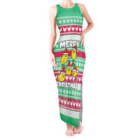 Merry Chickmas Christmas Tank Maxi Dress with Yellow Cartoon Birds in Santa Hats and Red Green Snowflake Pattern - Wonder Print Shop