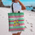 Merry Chickmas Christmas Tote Bag with Yellow Cartoon Birds in Santa Hats and Red Green Snowflake Pattern - Wonder Print Shop