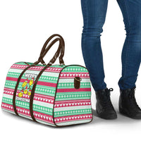 Merry Chickmas Christmas Travel Bag with Yellow Cartoon Birds in Santa Hats and Red Green Snowflake Pattern - Wonder Print Shop