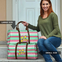Merry Chickmas Christmas Travel Bag with Yellow Cartoon Birds in Santa Hats and Red Green Snowflake Pattern - Wonder Print Shop