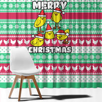 Merry Chickmas Christmas Window Curtain with Yellow Cartoon Birds in Santa Hats and Red Green Snowflake Pattern - Wonder Print Shop