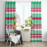 Merry Chickmas Christmas Window Curtain with Yellow Cartoon Birds in Santa Hats and Red Green Snowflake Pattern - Wonder Print Shop
