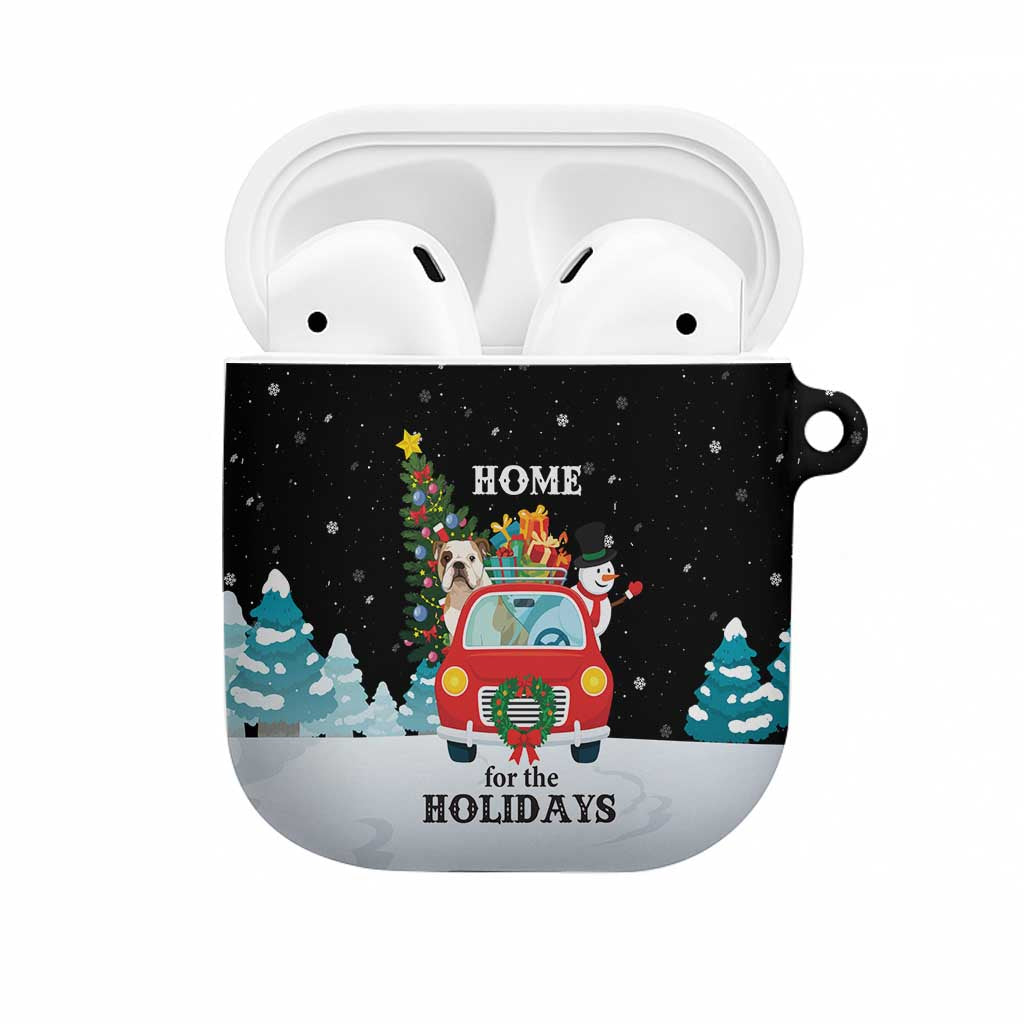 Merry Christmas Bulldog And Snowman AirPods Case Dog Snowman Christmas Tree and Red Car Winter Scene - Wonder Print Shop