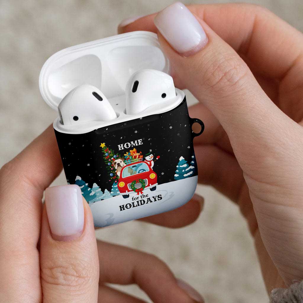 Merry Christmas Bulldog And Snowman AirPods Case Dog Snowman Christmas Tree and Red Car Winter Scene - Wonder Print Shop