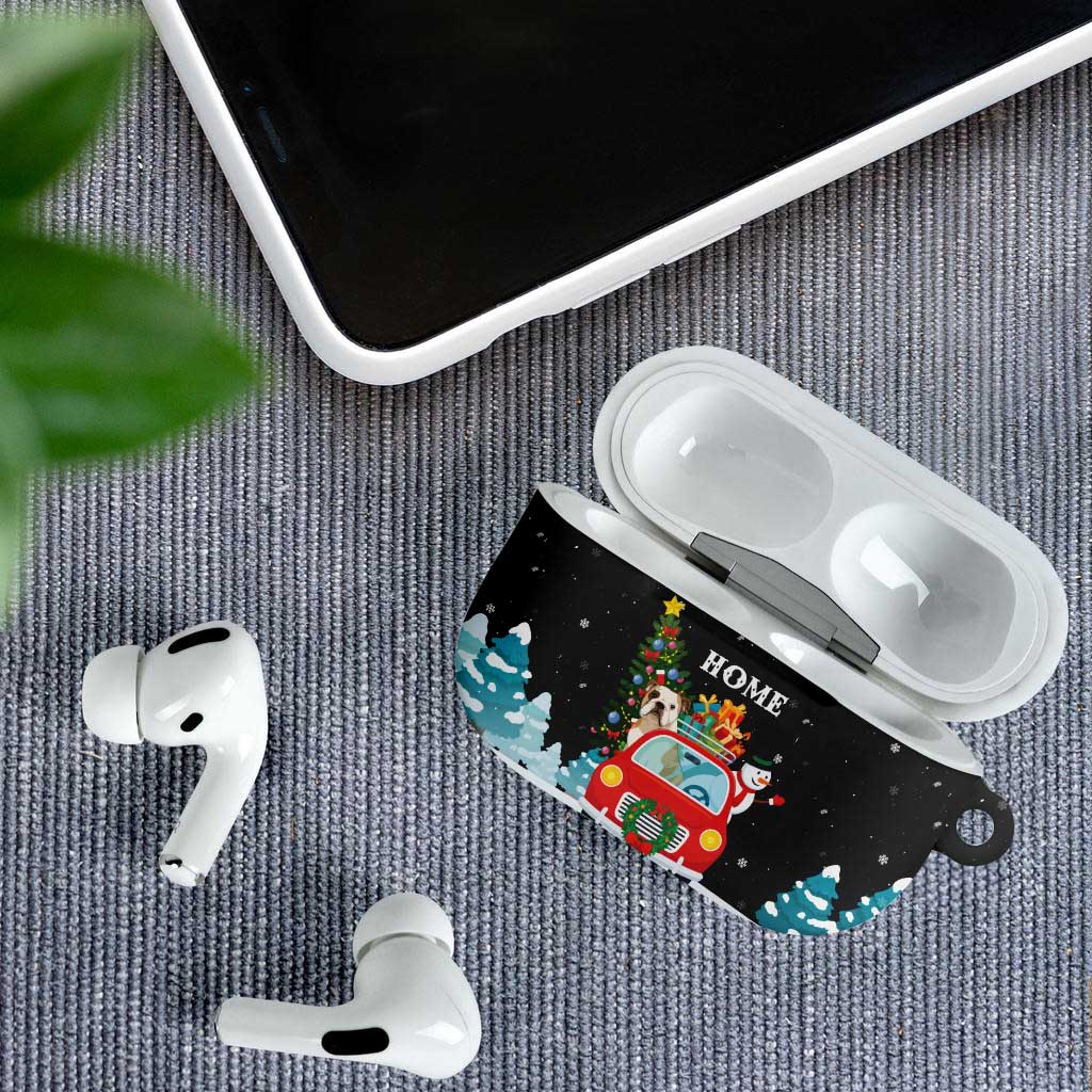 Merry Christmas Bulldog And Snowman AirPods Case Dog Snowman Christmas Tree and Red Car Winter Scene - Wonder Print Shop