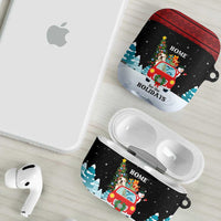 Merry Christmas Bulldog And Snowman AirPods Case Dog Snowman Christmas Tree and Red Car Winter Scene - Wonder Print Shop