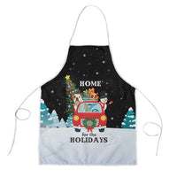 Merry Christmas Bulldog And Snowman Apron Dog Snowman Christmas Tree and Red Car Winter Scene - Wonder Print Shop
