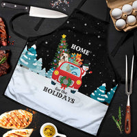 Merry Christmas Bulldog And Snowman Apron Dog Snowman Christmas Tree and Red Car Winter Scene - Wonder Print Shop