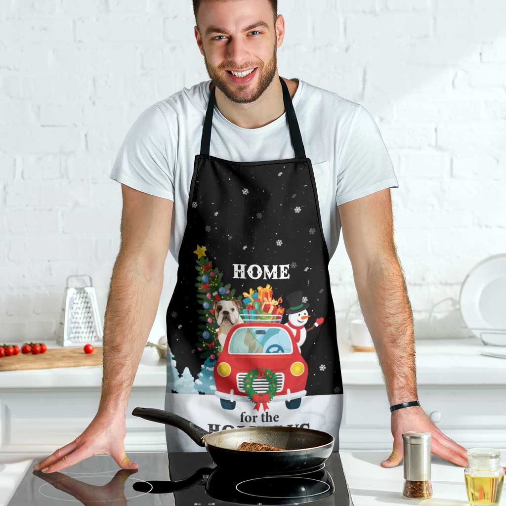 Merry Christmas Bulldog And Snowman Apron Dog Snowman Christmas Tree and Red Car Winter Scene - Wonder Print Shop