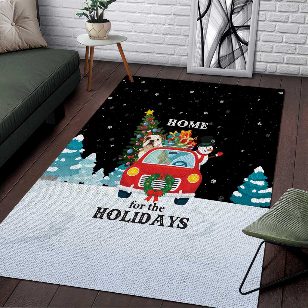 Merry Christmas Bulldog And Snowman Area Rug Dog Snowman Christmas Tree and Red Car Winter Scene - Wonder Print Shop