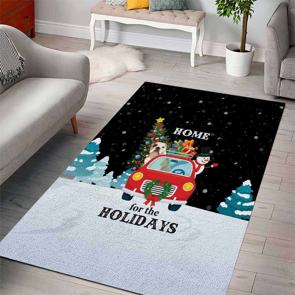 Merry Christmas Bulldog And Snowman Area Rug Dog Snowman Christmas Tree and Red Car Winter Scene - Wonder Print Shop