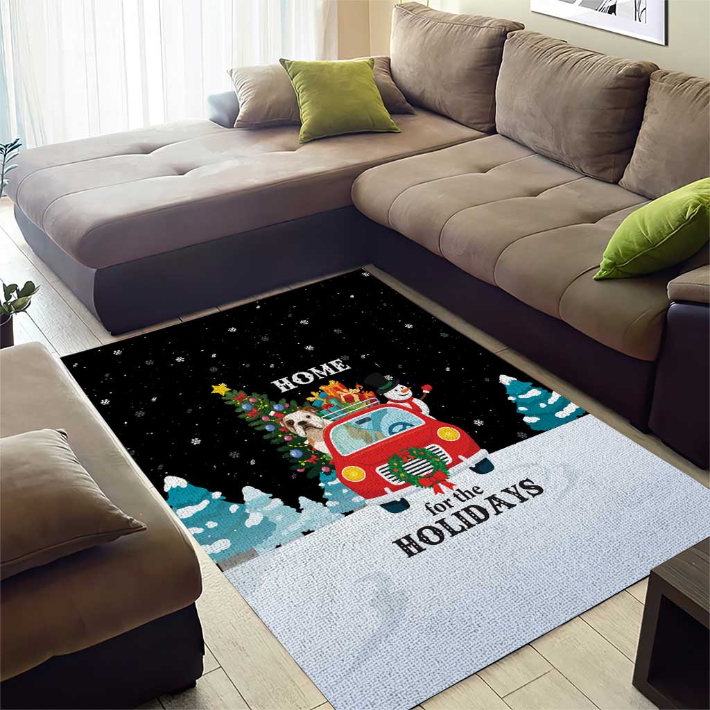 Merry Christmas Bulldog And Snowman Area Rug Dog Snowman Christmas Tree and Red Car Winter Scene - Wonder Print Shop
