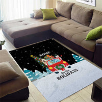 Merry Christmas Bulldog And Snowman Area Rug Dog Snowman Christmas Tree and Red Car Winter Scene - Wonder Print Shop
