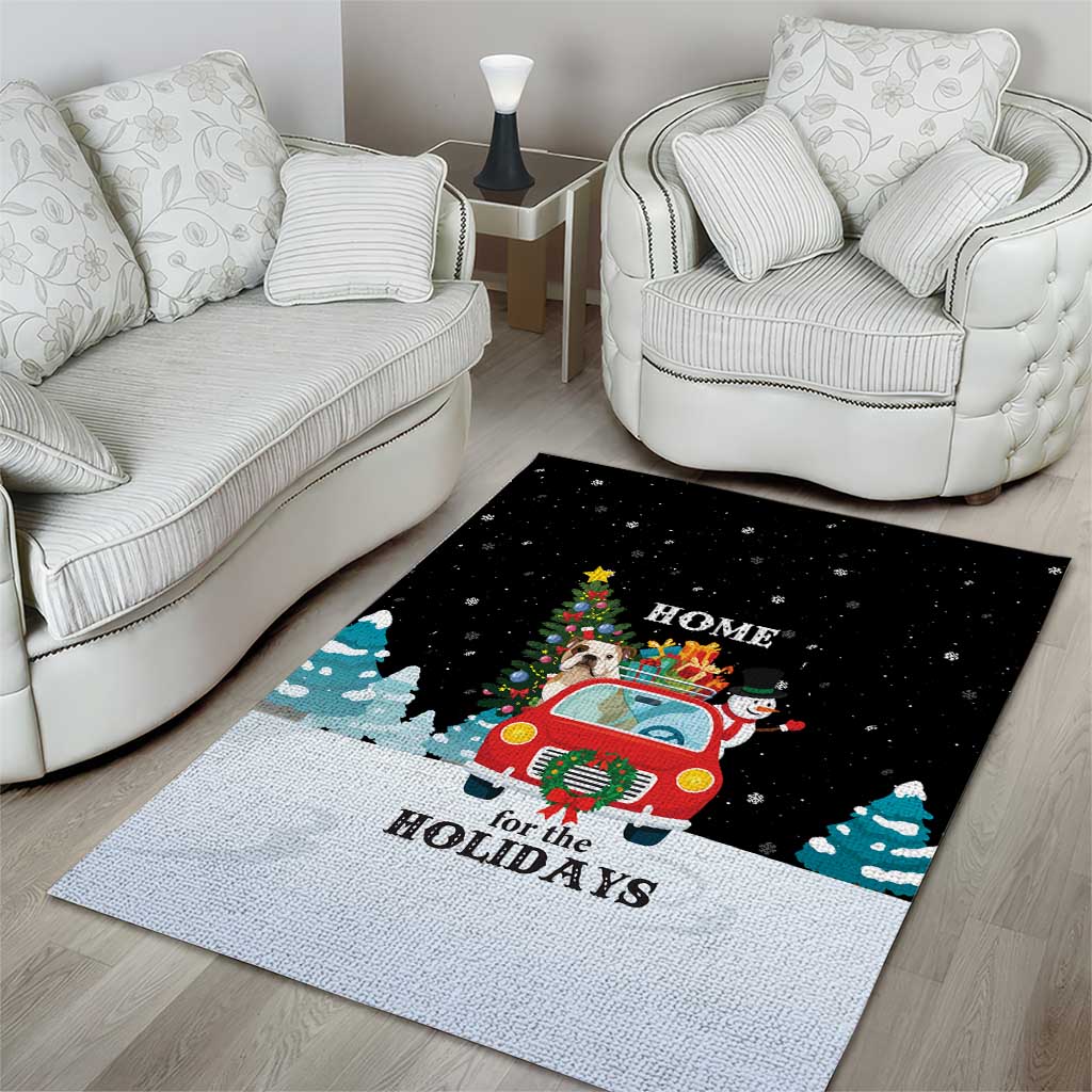 Merry Christmas Bulldog And Snowman Area Rug Dog Snowman Christmas Tree and Red Car Winter Scene - Wonder Print Shop