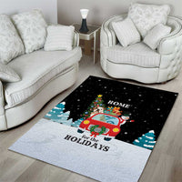 Merry Christmas Bulldog And Snowman Area Rug Dog Snowman Christmas Tree and Red Car Winter Scene - Wonder Print Shop