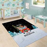 Merry Christmas Bulldog And Snowman Area Rug Dog Snowman Christmas Tree and Red Car Winter Scene - Wonder Print Shop