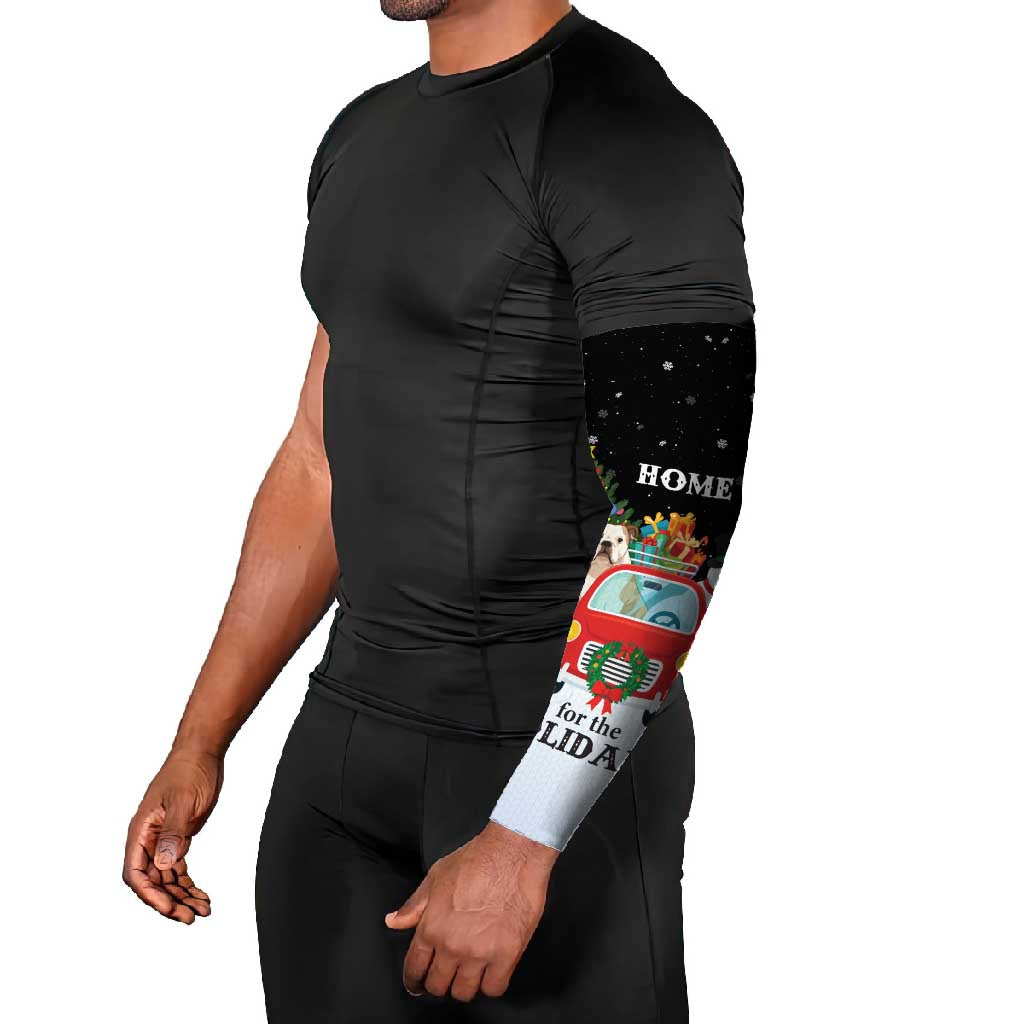 Merry Christmas Bulldog And Snowman Arm Sleeves Dog Snowman Christmas Tree and Red Car Winter Scene - Wonder Print Shop