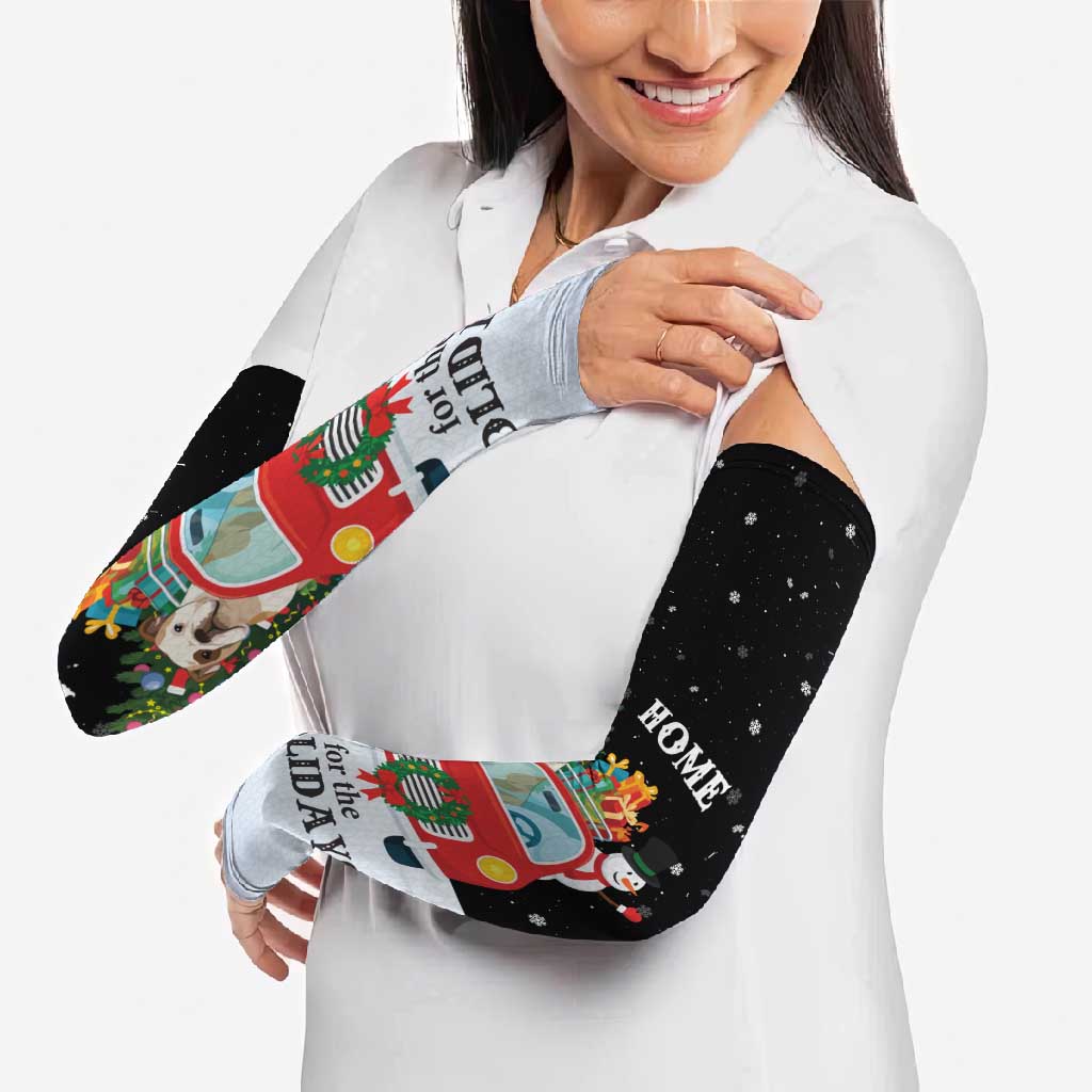 Merry Christmas Bulldog And Snowman Arm Sleeves Dog Snowman Christmas Tree and Red Car Winter Scene - Wonder Print Shop