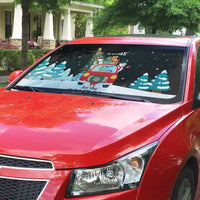 Merry Christmas Bulldog And Snowman Auto Sun Shade Dog Snowman Christmas Tree and Red Car Winter Scene - Wonder Print Shop