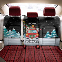 Merry Christmas Bulldog And Snowman Back Car Seat Cover Dog Snowman Christmas Tree and Red Car Winter Scene - Wonder Print Shop