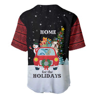 Merry Christmas Bulldog And Snowman Baseball Jersey Dog Snowman Christmas Tree and Red Car Winter Scene - Wonder Print Shop