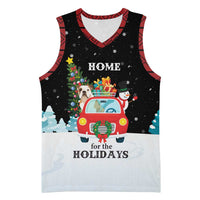 Merry Christmas Bulldog And Snowman Basketball Jersey Dog Snowman Christmas Tree and Red Car Winter Scene - Wonder Print Shop