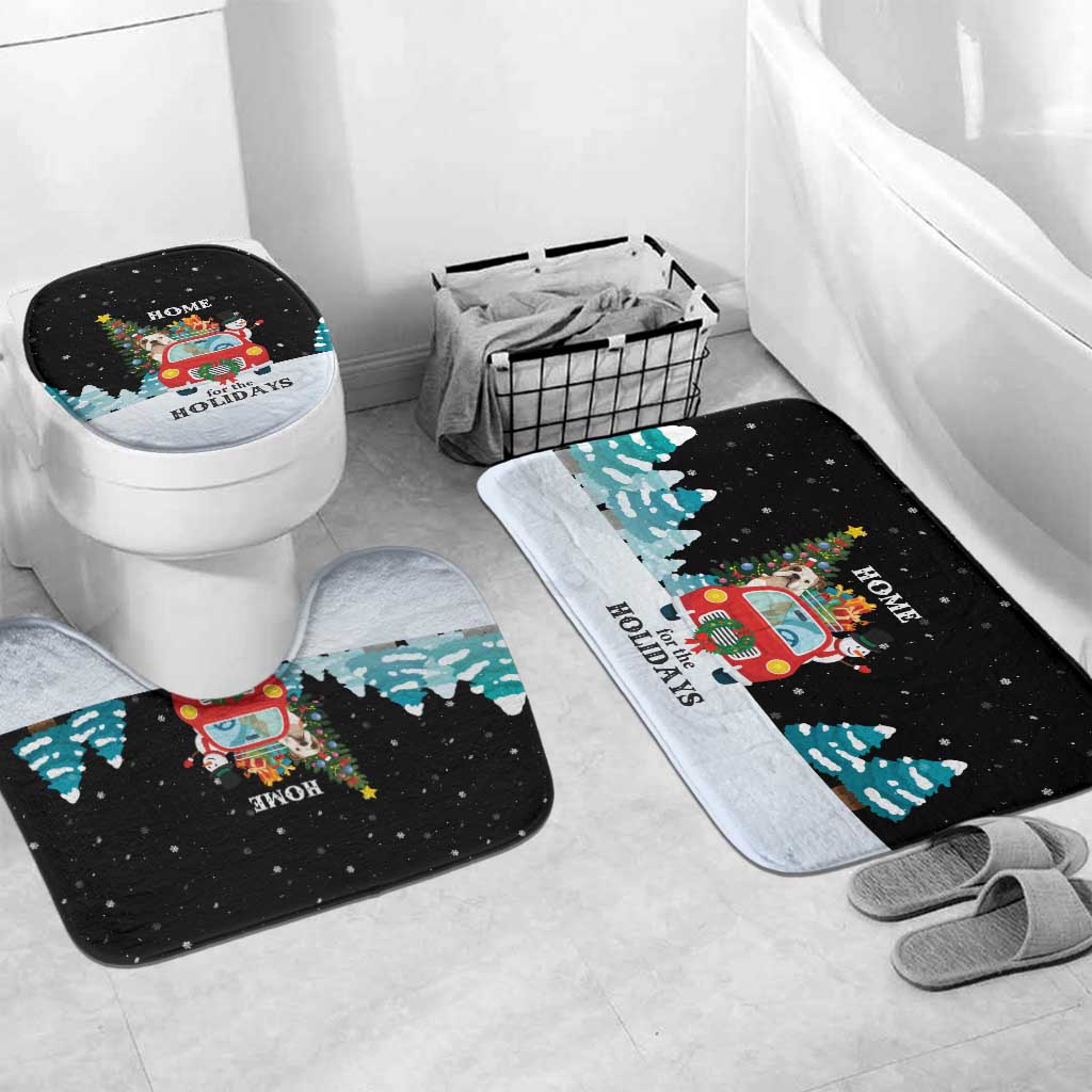 Merry Christmas Bulldog And Snowman Bathroom Set Dog Snowman Christmas Tree and Red Car Winter Scene - Wonder Print Shop