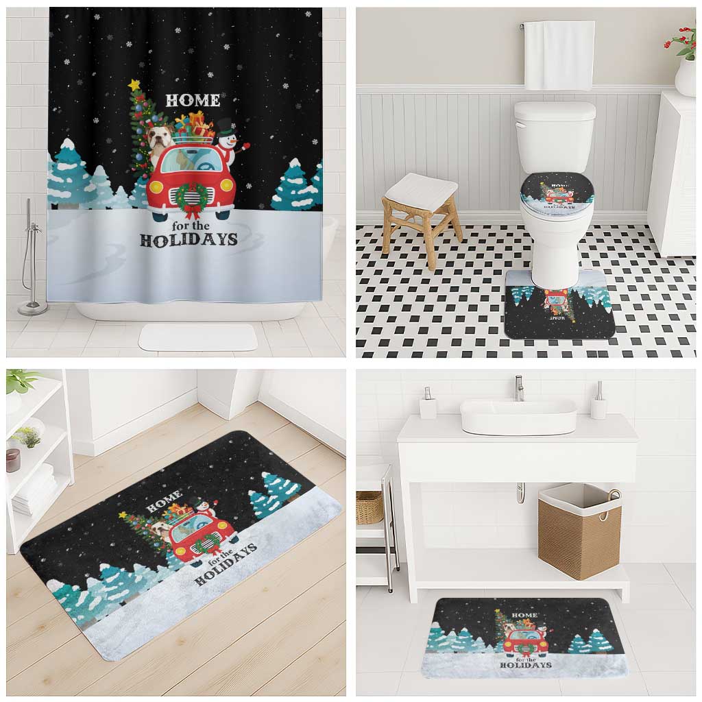 Merry Christmas Bulldog And Snowman Bathroom Set Dog Snowman Christmas Tree and Red Car Winter Scene - Wonder Print Shop