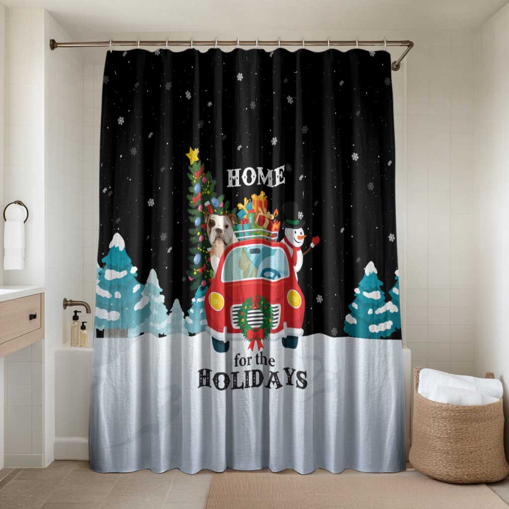 Merry Christmas Bulldog And Snowman Bathroom Set Dog Snowman Christmas Tree and Red Car Winter Scene - Wonder Print Shop